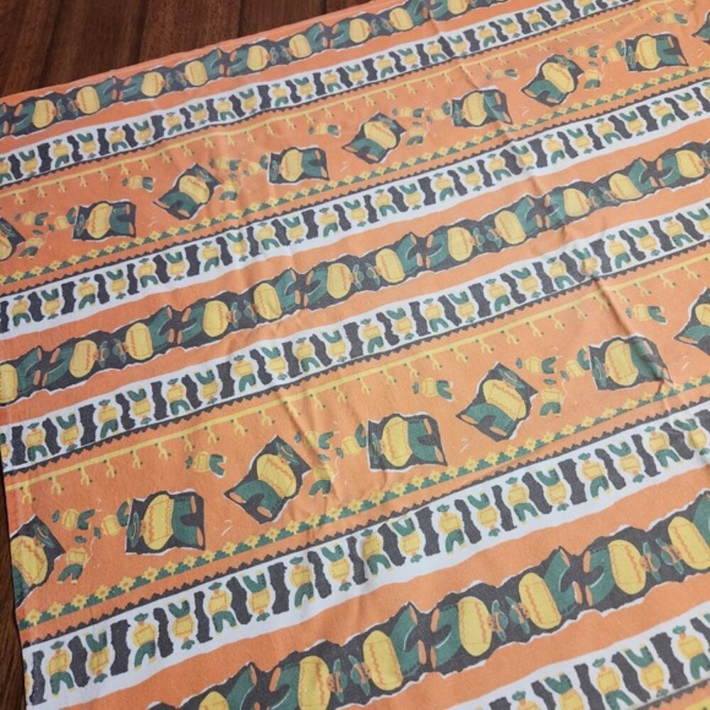 Vintage Southwestern‎ Mexican Novelty Print Tablecloth Orange Green 56"x80"
